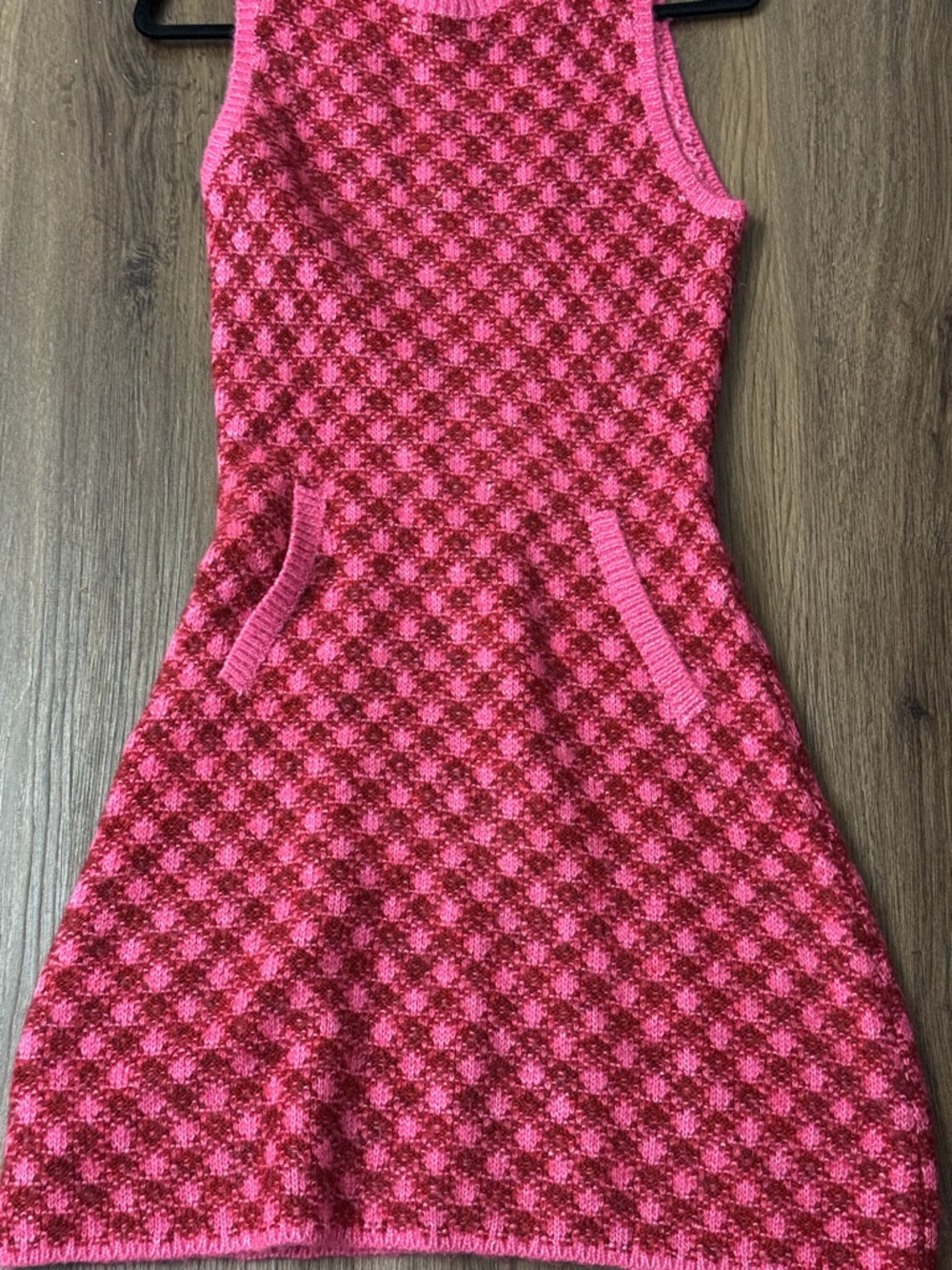 Aqua Pink and Dark Pink Patterned Knit Tank Dress